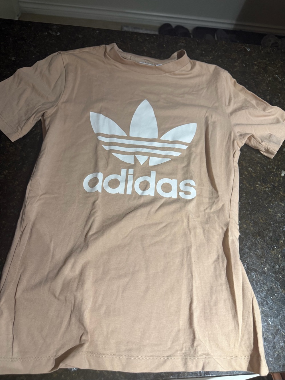 adidas Women's Trefoil Tee in Light Beige with White Logo